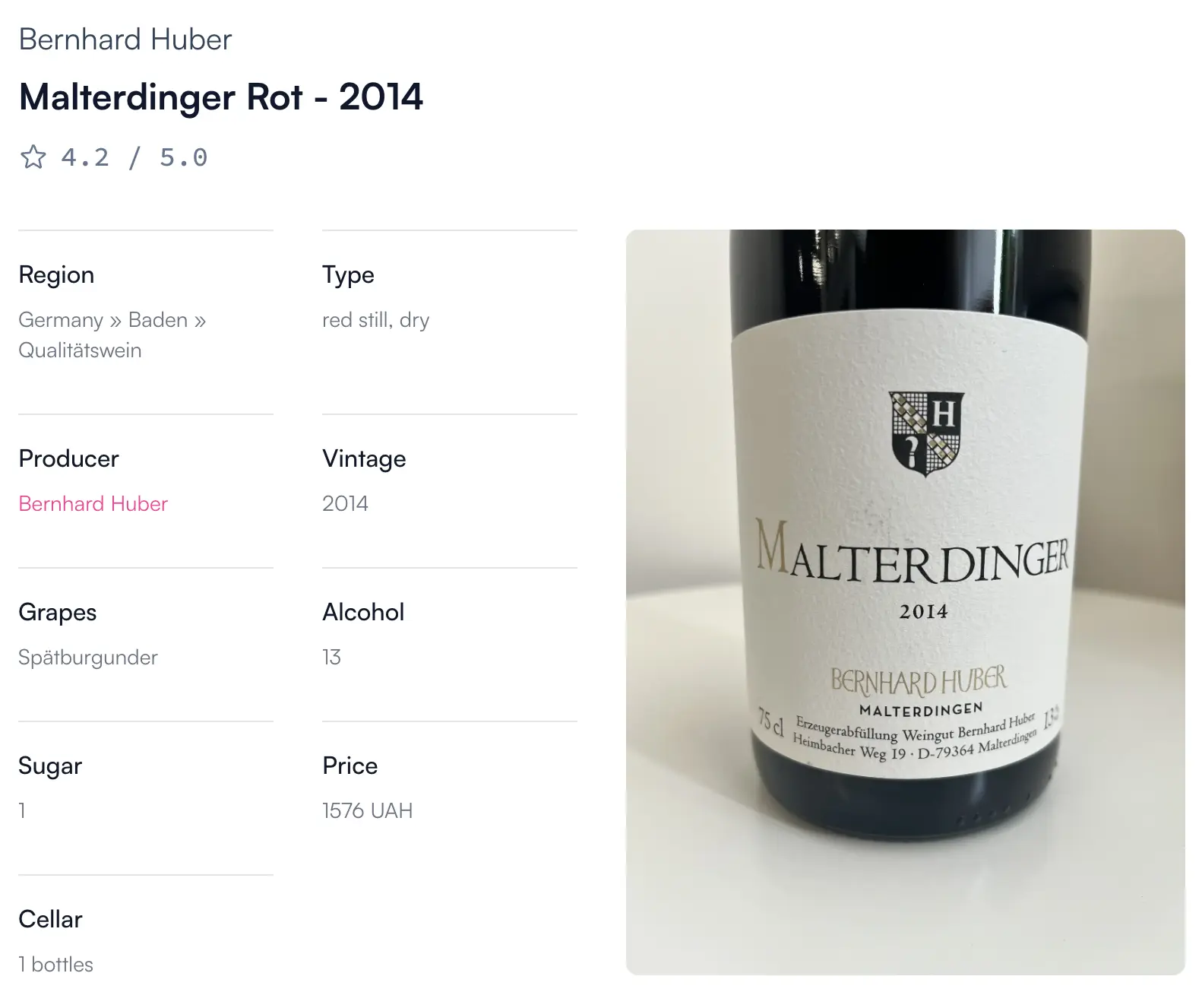 Bernhard Huber Malterdinger Rot 2014